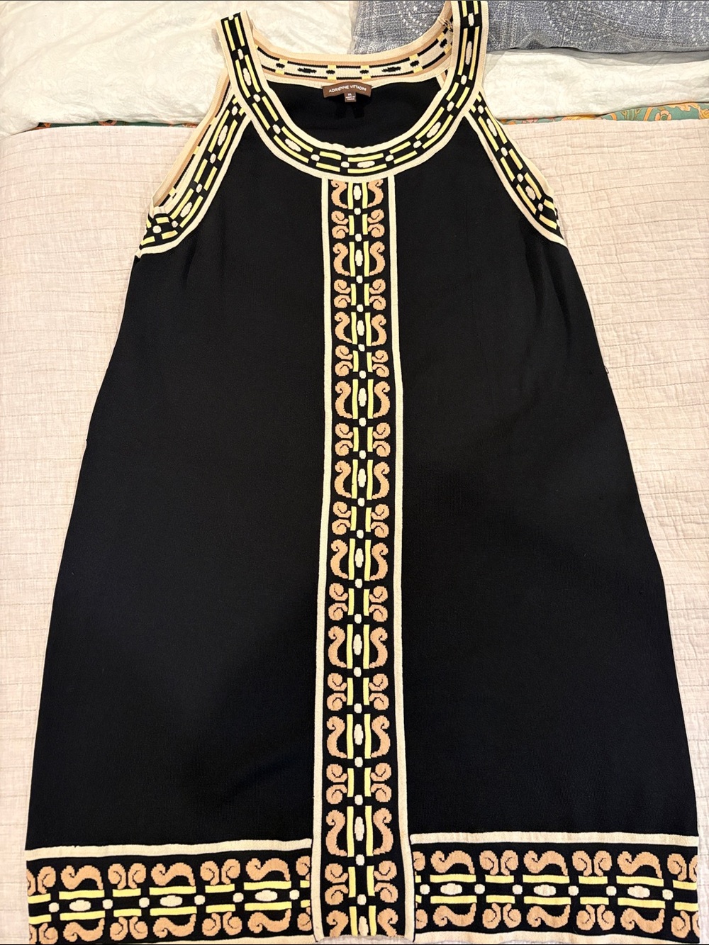 Adrienne Vittadini Black Knit Dress with Cream & Yellow Trim